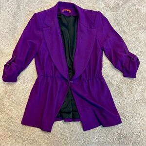 Alice + Olivia Elna peplum blazer jacket purple 3/4 roll tab sleeve cinched Sz M